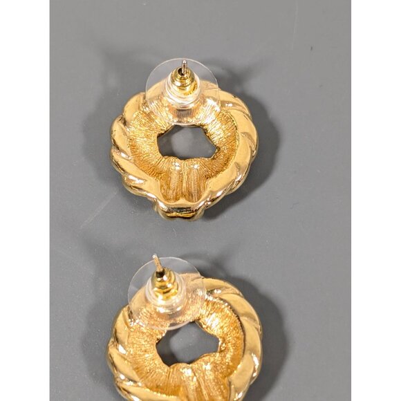 Vintage Monet Gold Tone Door Knocker Style Round Classic Pierced Earrings - Picture 4 of 7